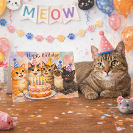 Cartão Gato Caprichoso Aniversário Festa Fofa Gatos Crian