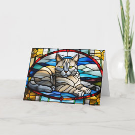 Cartão Gato Chartreux Fofo em Vidro Pintado