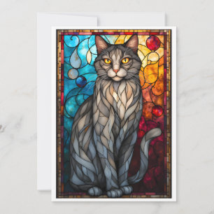 Cartão Gato Cinza Estilo Vidro Colorido