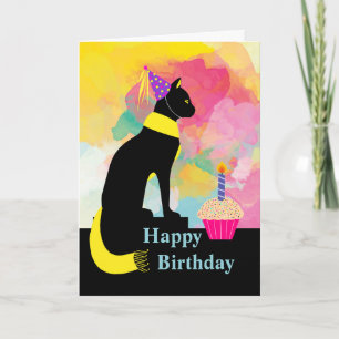 Cartão Gato Colorido de Aniversário com Chapéu Fpartidári