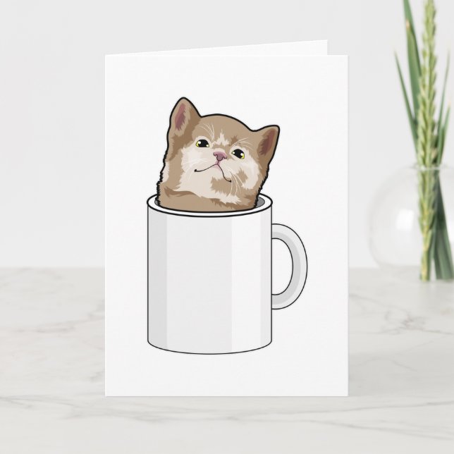 Cartão Gato com caneca de café (Frente)