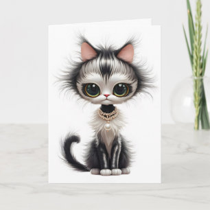 Cartão Gato Com Colar De Pérola Aniversário