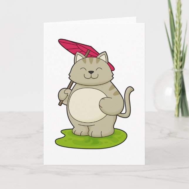 Cartão Gato com guarda-chuva (Frente)