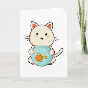 Cartão Gato com Peixe no Vidro
