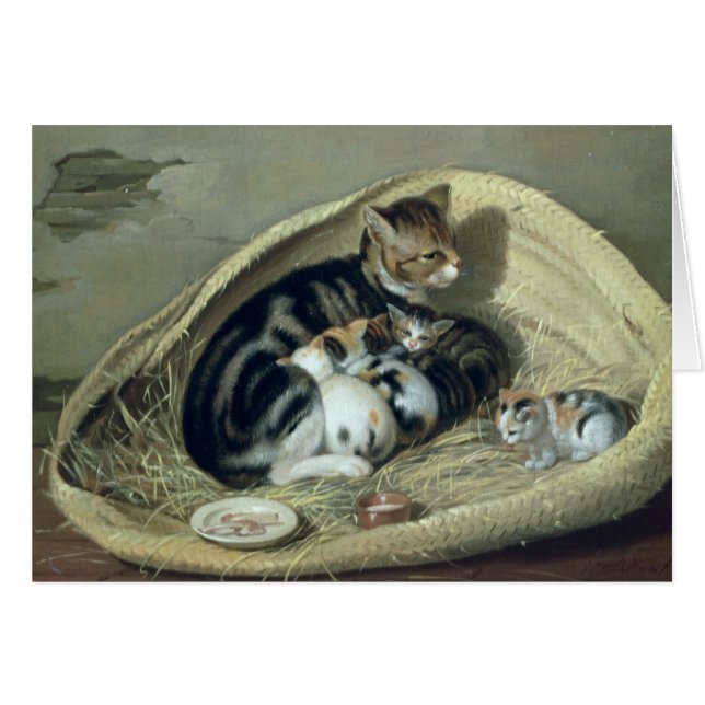 Cartão Gato com seus gatinhos em uma cesta, 1797 (Frente Horizontal)