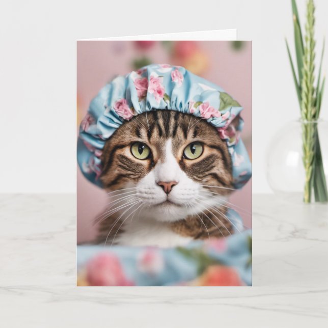 Cartão Gato Com Tampo De Chuveiro De Aniversário (Frente)