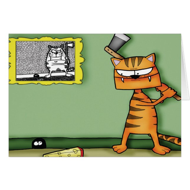 Cartão Gato com um machado (Frente Horizontal)