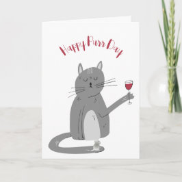 Cartão Gato com Vidro de Vinho Aniversário