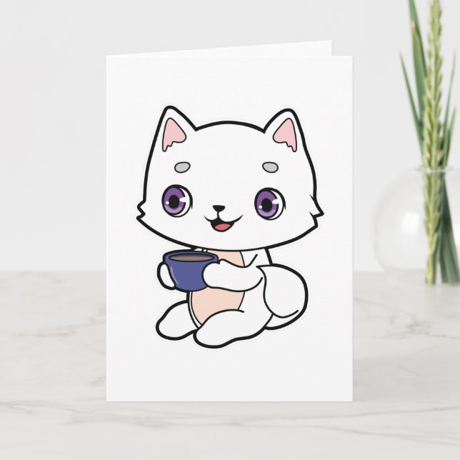 Cartão Gato com Xícara de Café (Frente)