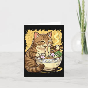 Cartão Gato Comendo Macarrão Ramen Japonês