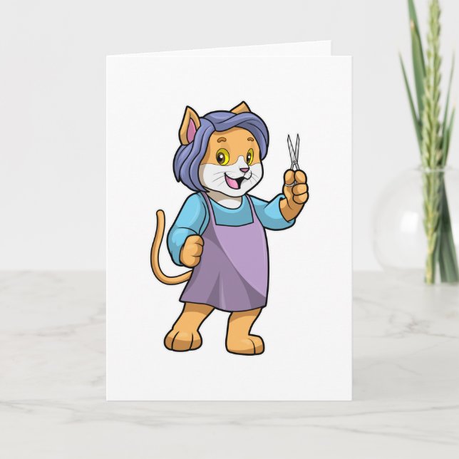 Cartão Gato como Cabeleireiro com Tesoura (Frente)