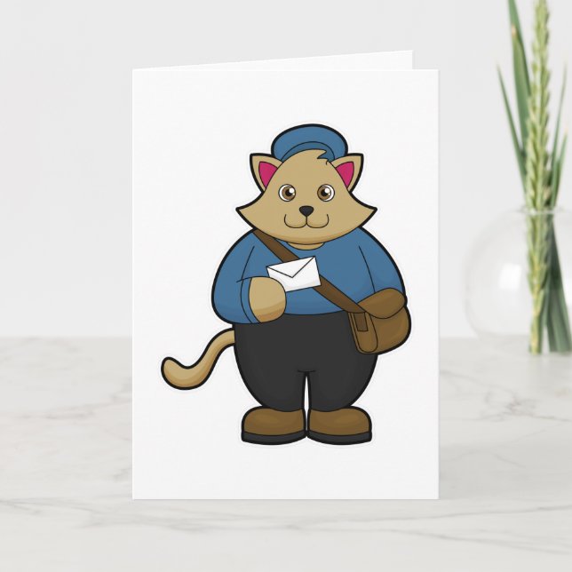 Cartão Gato como Carteiro com Envelope e Bolsa (Frente)