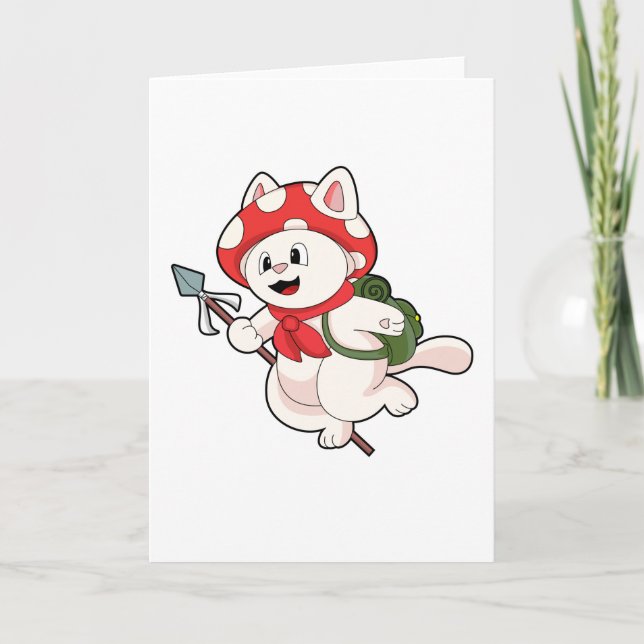 Cartão Gato como coletor de cogumelos com cogumelo (Frente)