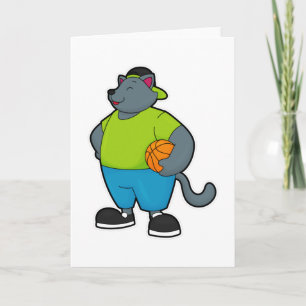 Cartão Gato como jogador de basquete com bola de basquete