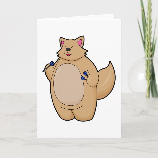 Cartão Gato como jogador de dardo com dardos (Frente)