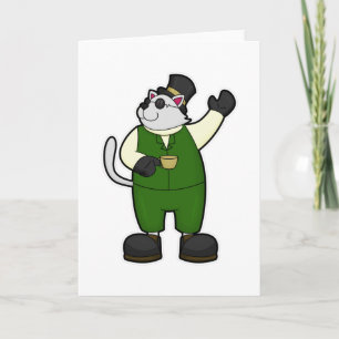 Cartão Gato como Noivo com Café e Chapéu
