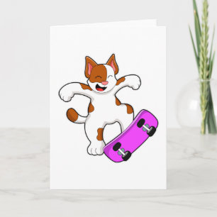 Cartão Gato como Patinador com Skate