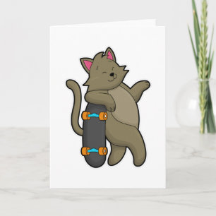 Cartão Gato como Patinador com Skate