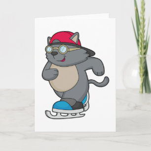 Cartão Gato como patinador no gelo com patins de gelo
