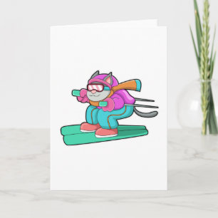 Cartão Gato como saltador de esqui com Óculos de esqui