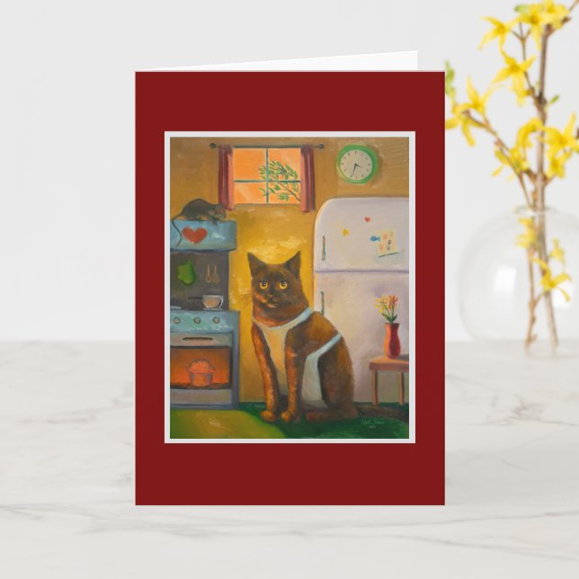 Cartão Gato cozinhando Muffin em Cozinha de Algodão (Flor Amarela)