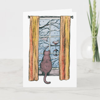 Cartão Gato Curioso Vibes de Frio de Inverno Aniversário 