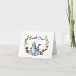 Cartão Gato da aguarela e obrigado das flores você