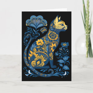 Cartão Gato da Ucrânia Floral Vintage Bandeira Ucraniana 