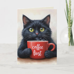 Cartão Gato De Aniversário Com Mug De Café