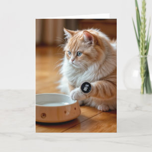 Cartão Gato De Aniversário Com Tigela De Comida Vazia E M