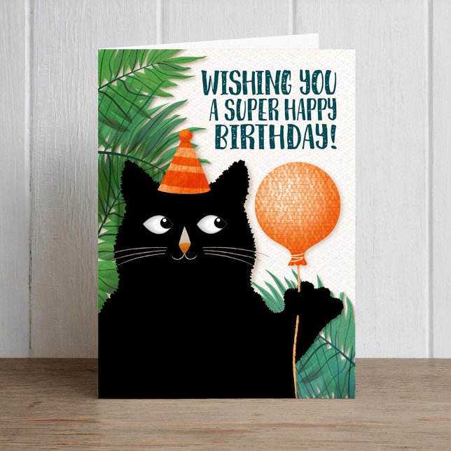 Cartão Gato de aniversário e balão com texto personalizad (Criador carregado)