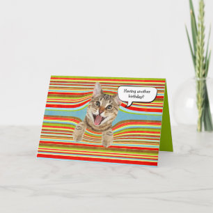 Cartão Gato de aniversário em listras