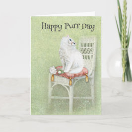 Cartão Gato de Aniversário Pérsico Branco