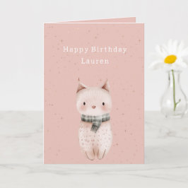 Cartão Gato de Aniversário Rosa Bege