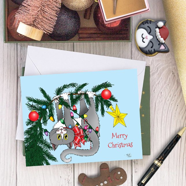 Cartão Gato de Árvore de Natal Engraçado (Criador carregado)