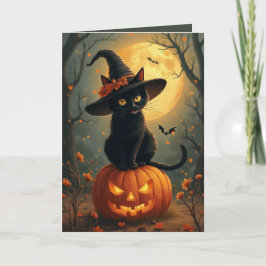 Cartão Gato De Bruxa De Halloween Em Um Abóbora