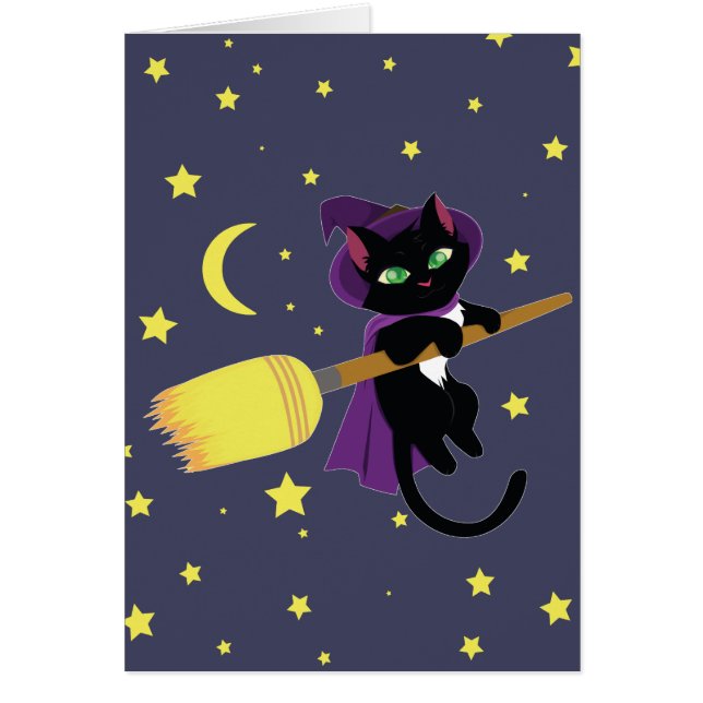 Cartão Gato de Bruxa Voadora (Frente)