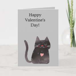 Cartão Gato de Coração Rosa de cinza