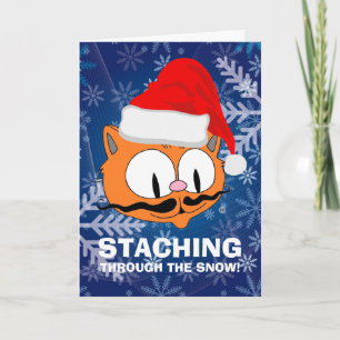 Cartão Gato de desenho animado engraçado com bigode Natal