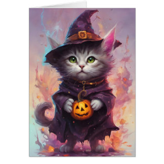 Cartão Gato De Gatinho De Bruxas De Halloween