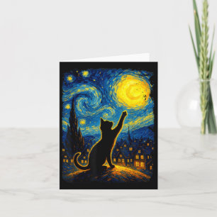 Cartão Gato de Gato Negro Starry Night Van Gogh, Cat Mãe,