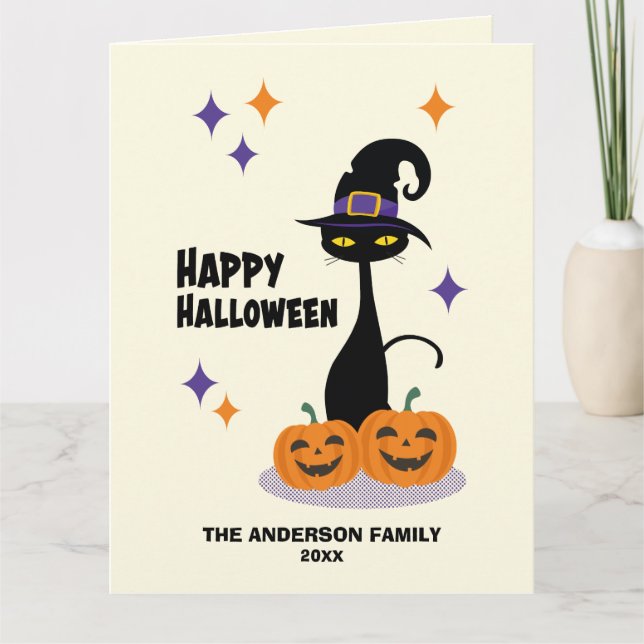 Cartão Gato de Halloween Atômico do Século médio (Frente)