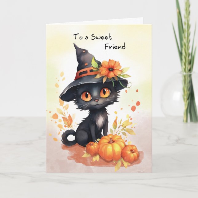 Cartão Gato de Halloween Doce Amigo (Frente)