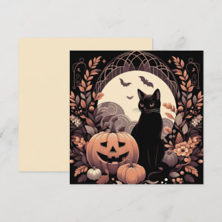 Cartão Gato de Halloween e Jack-o'lantern Assustador