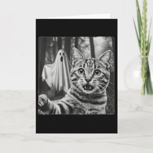 Cartão Gato de Halloween Selfie Com Fantasma Assustador
