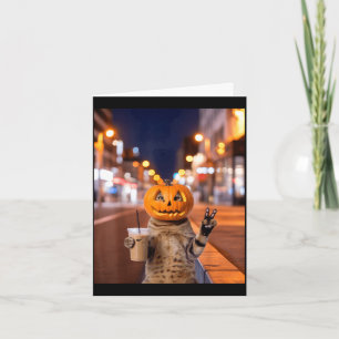 Cartão Gato de Halloween selvagem bebendo café gelado
