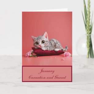 Cartão Gato de janeiro bonito com cravos