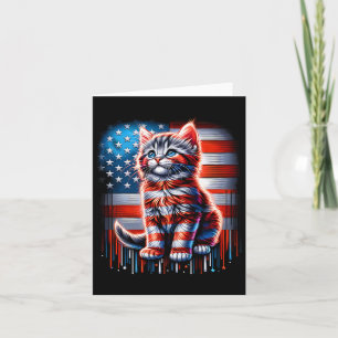 Cartão Gato de Julho Bandeira EUA Gatinho Fofo Dia da Mem