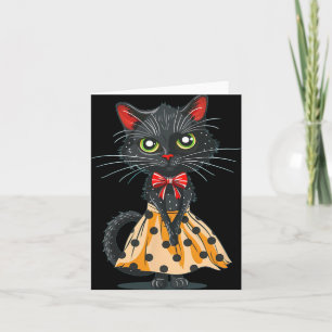 Cartão Gato de Laço Engraçado em Vestido de Bolinhas