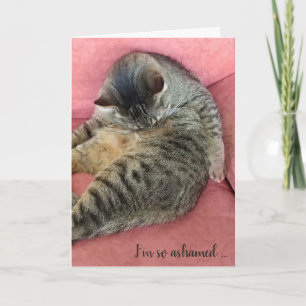 Cartão gato de mesa de aniversário atrasado em cadeira d
